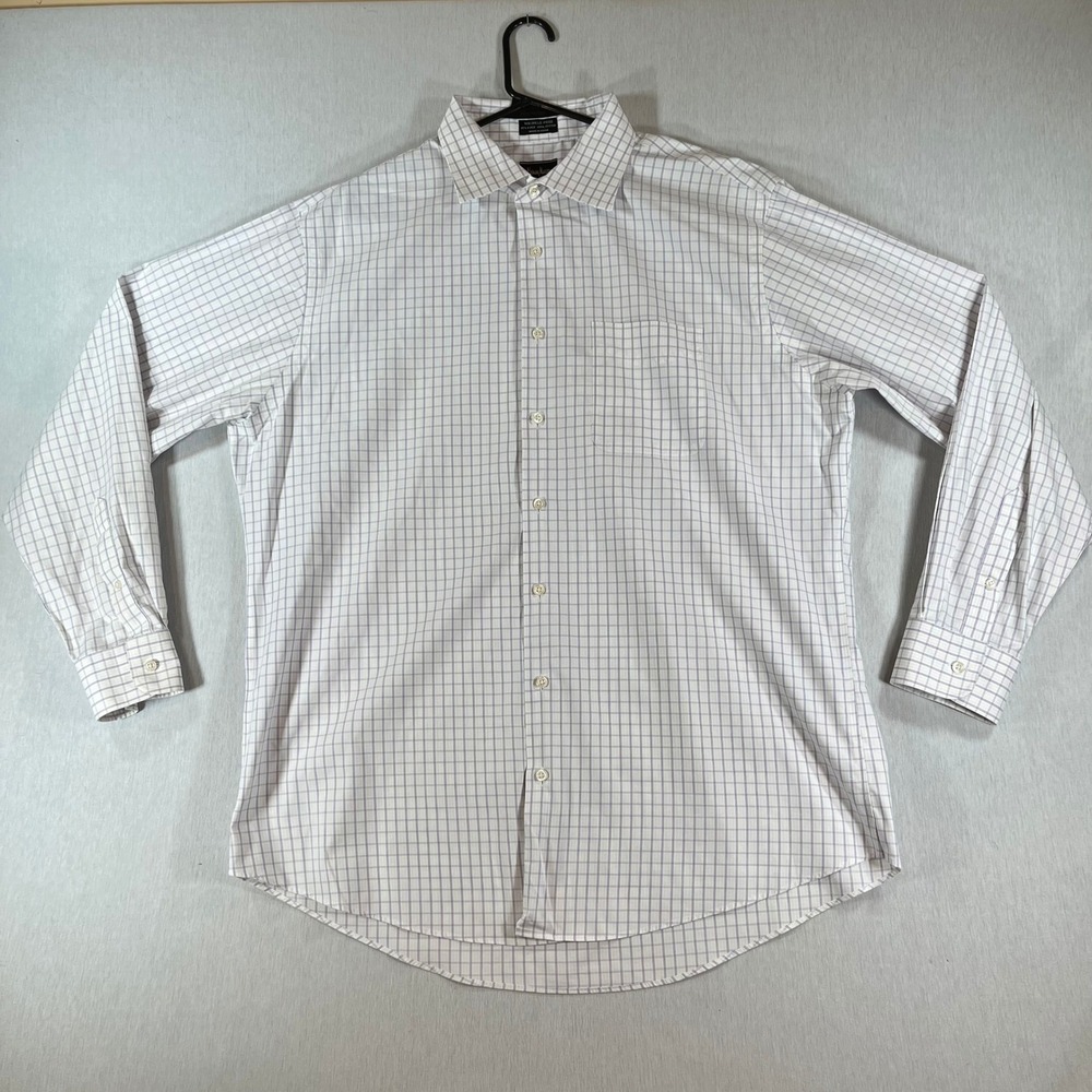 Neiman Marcus Shirt Mens 17 35 Wrinkle Free Cotton Tattersall Check Purple White